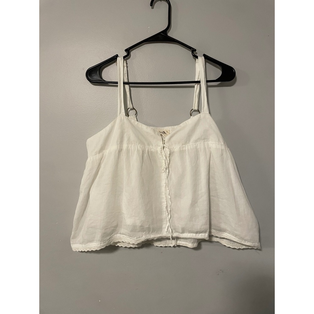 Natural Life Women White Boho Lace Trim Cami Top Adjustable Straps Size L